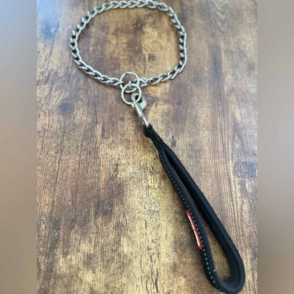 Silver and Black Dog Collar with Chain Design
